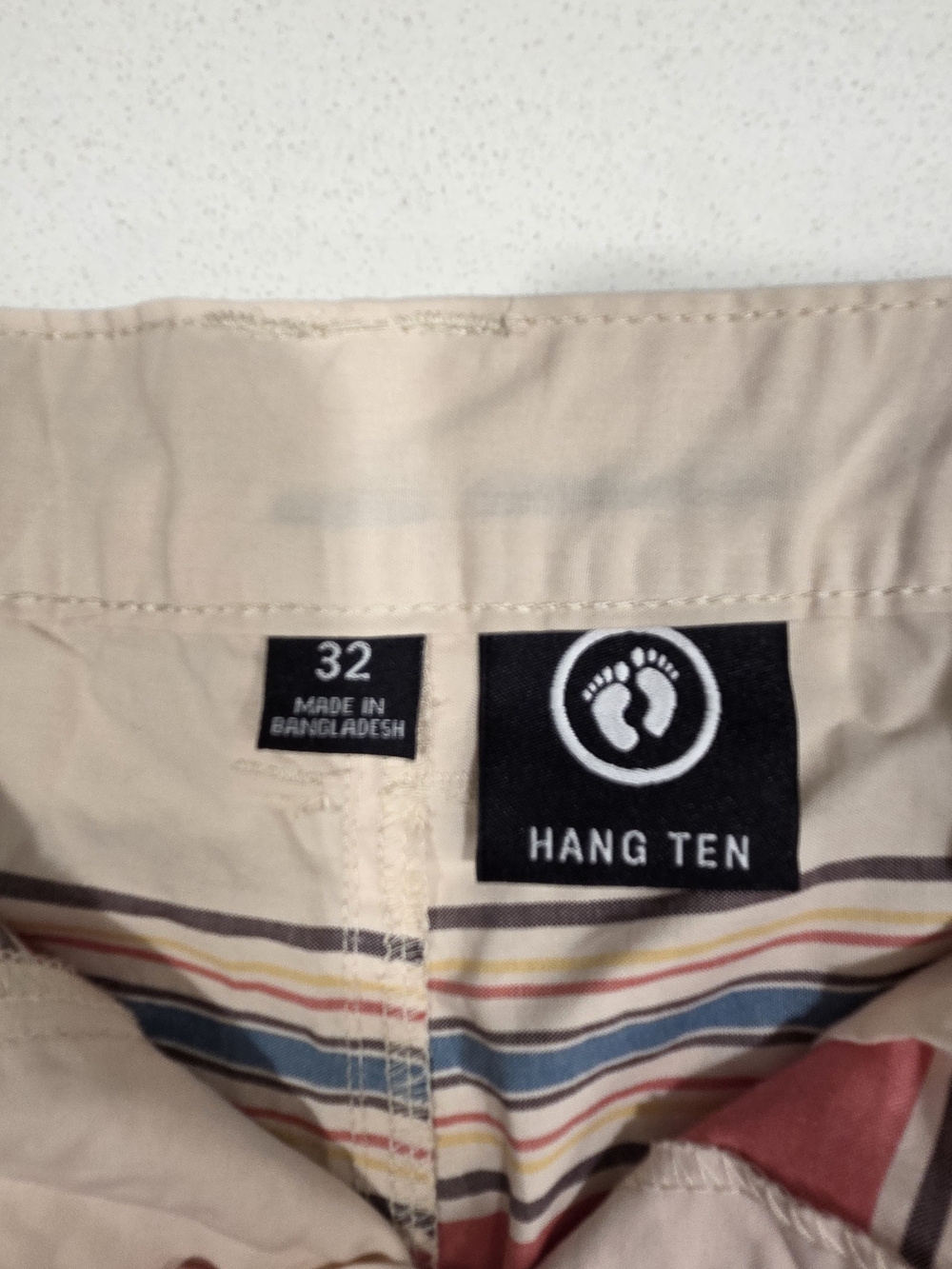 Hang Ten Cream Shorts with Coral & Blue Stripe Waist - Picture 3 of 4